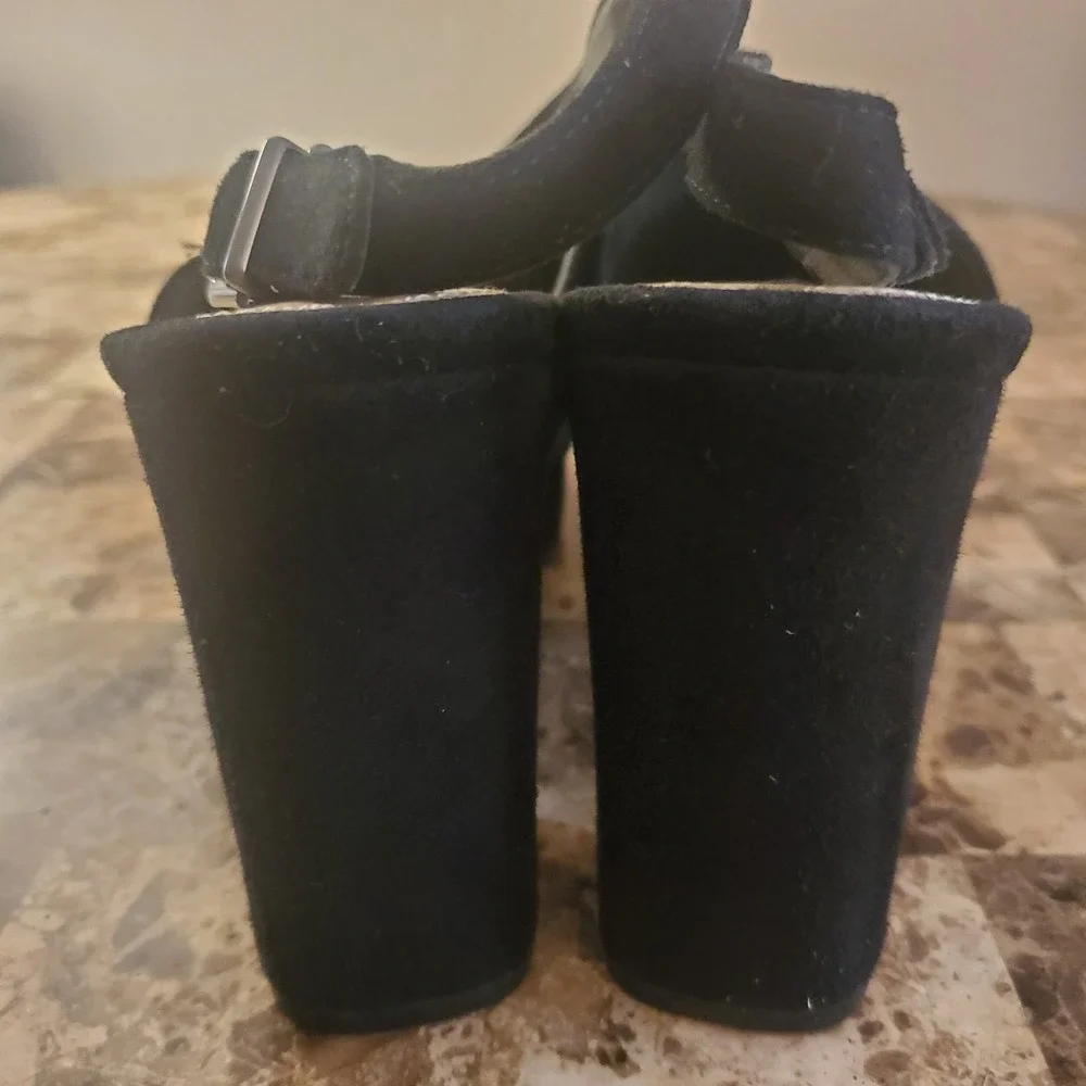 VIA SPIGA Suede Platform CrossStrap Slngbk Sandal Heels 7.5M Black Y2K going out